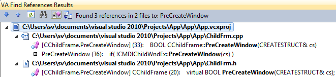 VAX Find References Results