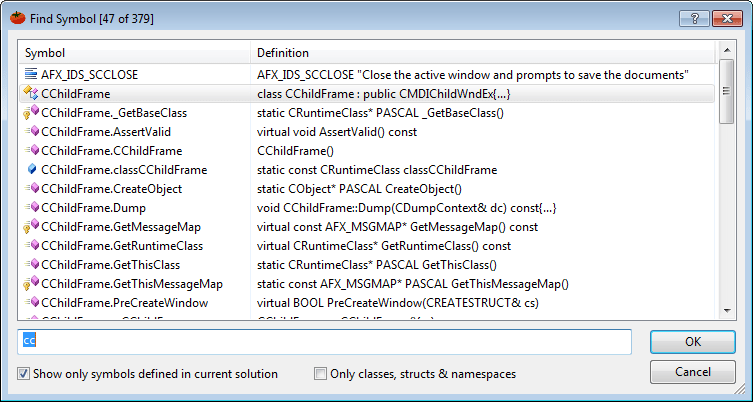 Find Symbol dialog
