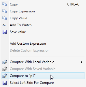 Context menu commands for comparison
