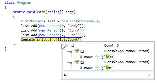 Search in a collection