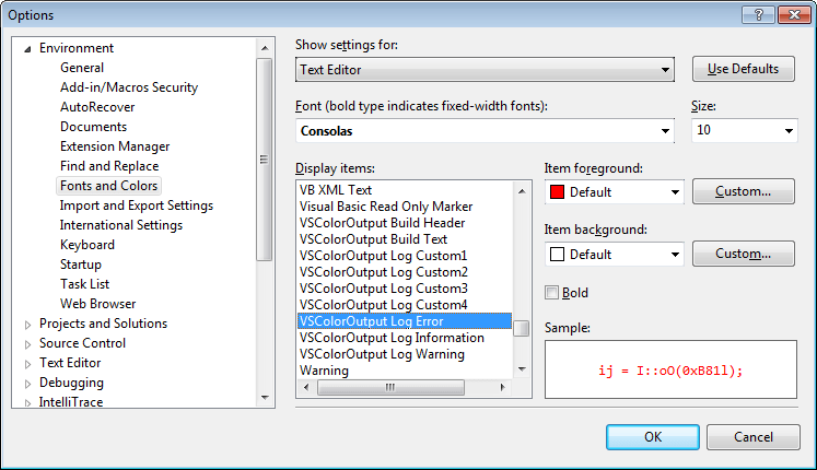 Color settings for different output line types
