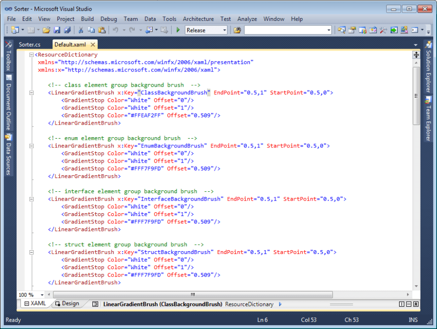 Default.xaml customization in Visual Studio 2010 editor