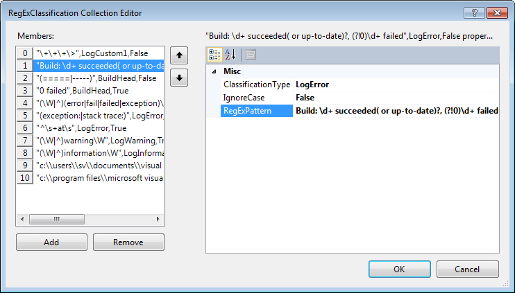 RegExClassification Collection Editor