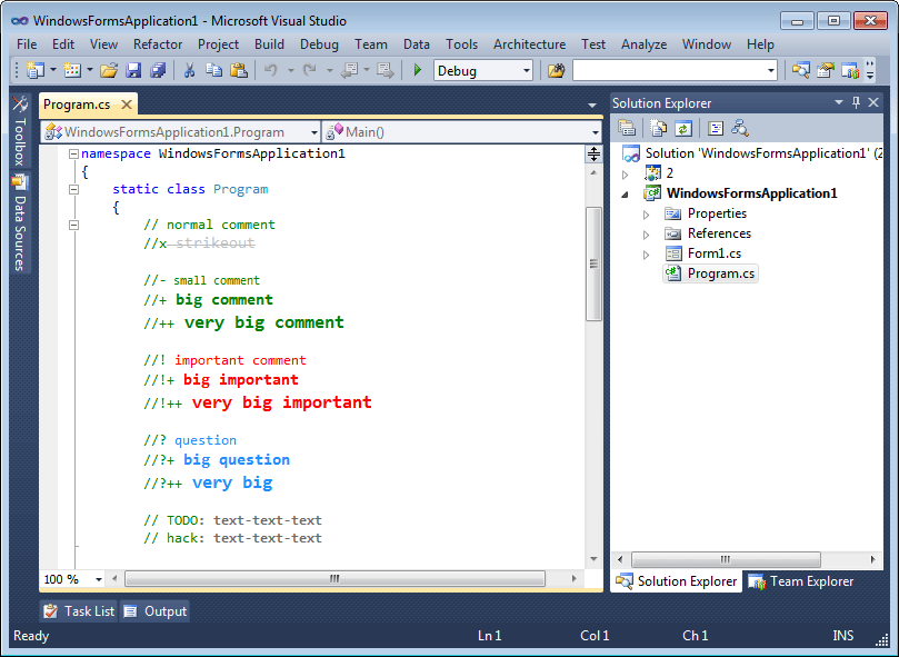 Different comment styles in Visual Studio 2010 Different comment styles in Visual Studio 2010