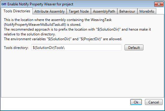 Notify Property Weaver configuration dialog