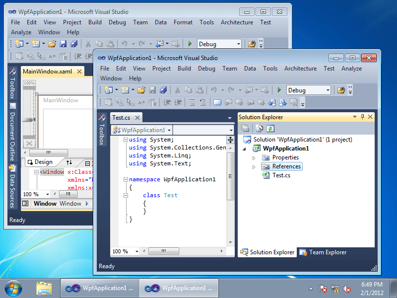 Two WpfApplication1 solutions in Visual Studio