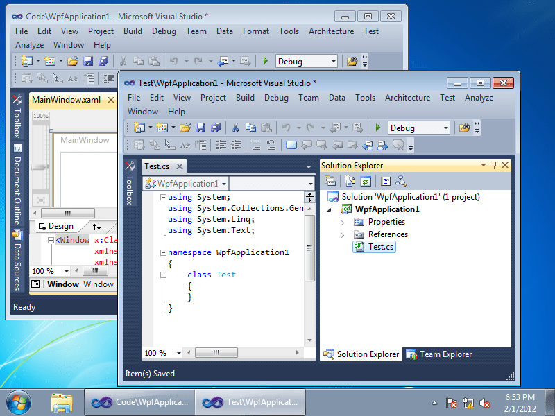 Two WpfApplication1 solutions with folder names