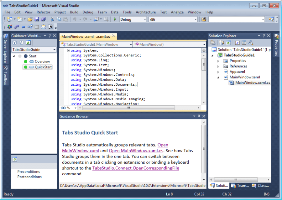 Tabs Studio Guide opened in Visual Studio 2010 Tabs Studio Guide opened in Visual Studio 2010