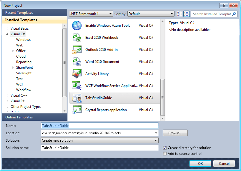 The new project dialog to open the Tabs Studio Guide The new project dialog to open the Tabs Studio Guide