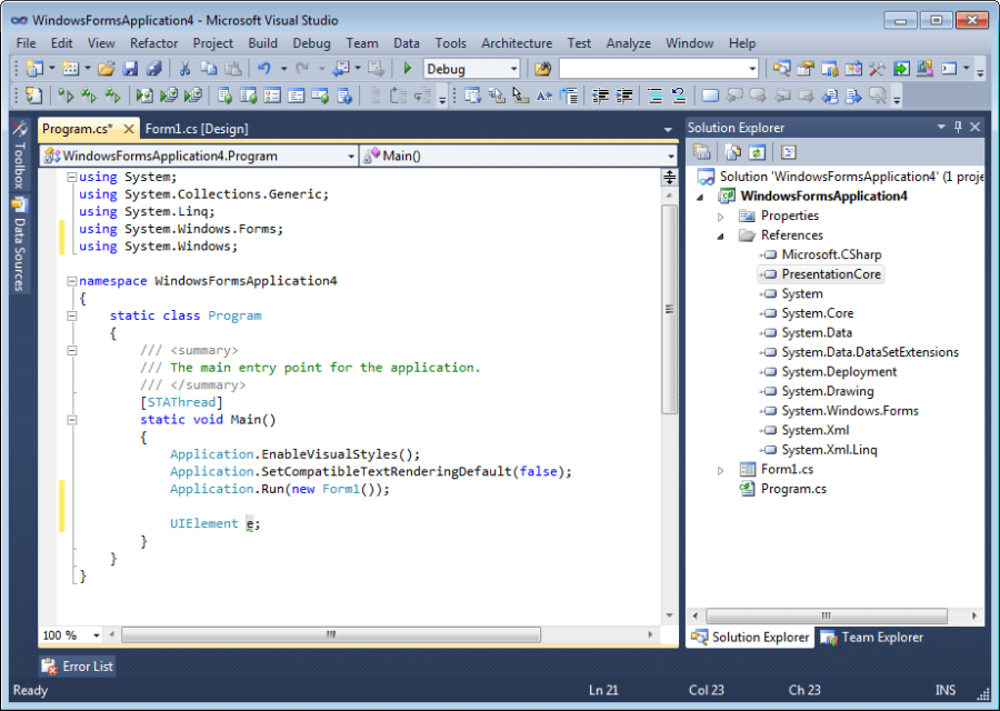 PresentationCore assembly reference and using System.Windows statement added by the Quick Add Reference extension PresentationCore assembly reference and using System.Windows statement added by the Quick Add Reference extension