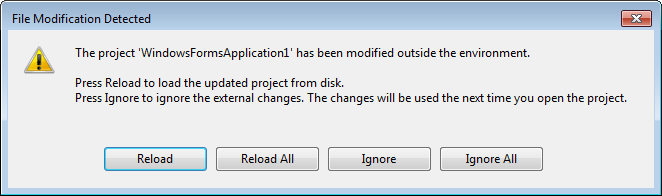 Project modification outside the environment detected by Visual Studio Project modification outside the environment detected by Visual Studio