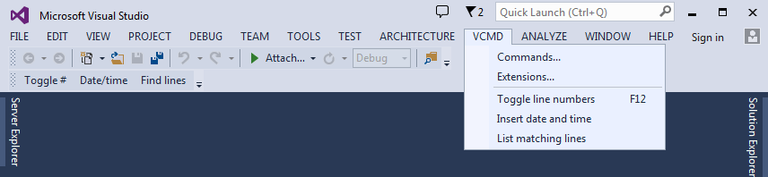 Visual Commander menu in Visual Studio 2013