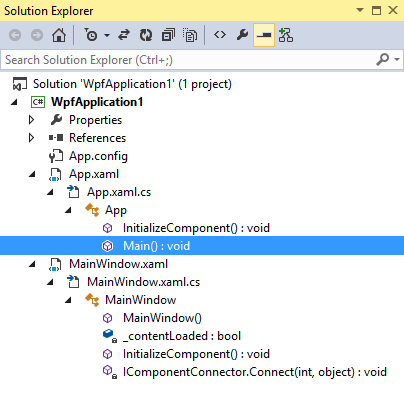 Classes and methods in Visual Studio 2013 Solution Explorer
