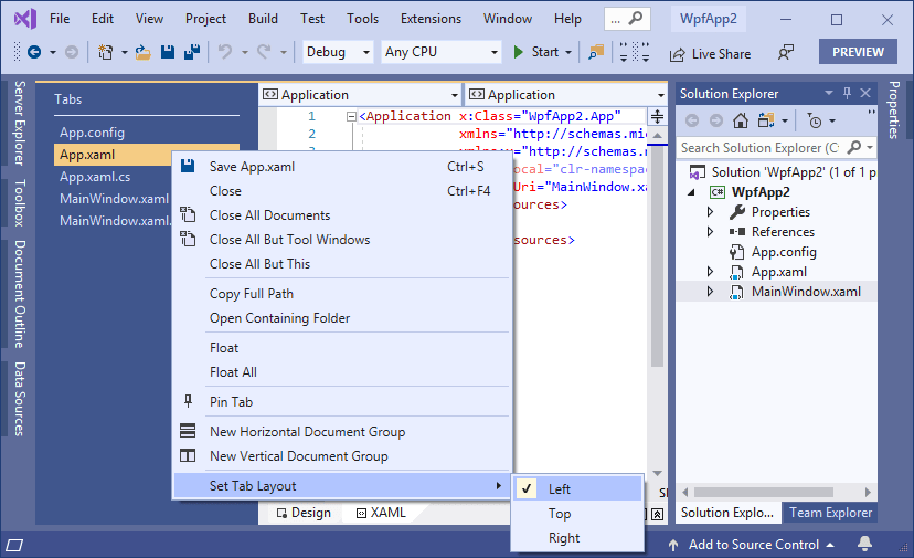 Vertical tabs in Visual Studio 2019 16.4 Preview 2 | Making Visual ...